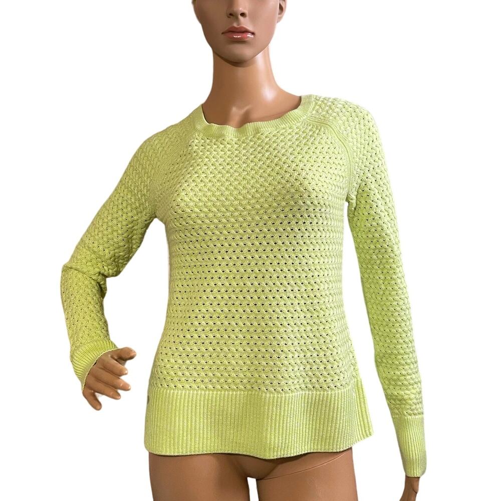 American Eagle Large Neon Open Cable Knit Sweater with Exposed Zipper Y2K Style